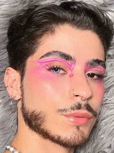 Men’s Pride Makeup, Makeup With Eyeshadow, Mens Makeup, Cyberpunk Oc, Neon Eyeliner, Men Makeup, Makeup Euphoria, Flower Men, Applying Eyeshadow