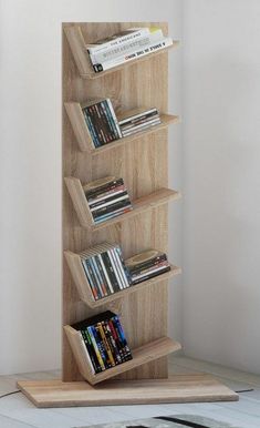 a bookshelf that is made out of wood