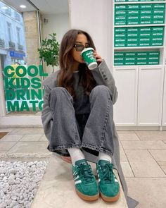 #adidas #shoes#luxury #outfits #vibes #aesthetic Adidas Gazelle Green, Adidas Samba Outfits, Samba Outfits, Adidas Outfit Shoes, Trainers Outfit, Ny Outfits