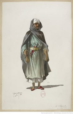 a drawing of a woman with a shawl on her head