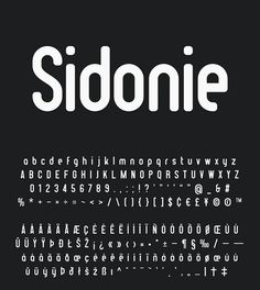 a black and white typeface with the word sidonie written in different languages