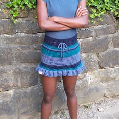 One-Of-A-Kind Designer Piece Made With Great Precision. Stylish Mini Skirt Design With Detailed Ruffle Waist! Waist Has Adorable Drawstring As Well So That Its Size Can Be Adjusted. Women's Size Small. Waist Across Is 15in. Without Drawstring Tightening. Length Is Approx. 13in. Made From 100% Acrylic Blue Yarn. Tags: Hand Crafted, Handmade, Trendy, Ruffles. Crochet Skirt Tutorial, Mini Skirt Design, Crochet Mini Skirt, Hollister Skirt, Crochet Skirt Pattern, Skirt Ruffle, Handmade Skirts, Colorful Crochet, Step By Step Crochet