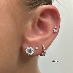 Metal: 14k white gold Color: I/J+ Clarity: S1+ Total Carat Weight: .75, 1, 1.5, 2, 2.5, 3, 4 Sold as a pair Want a piece customized? Contact us: email AB@alexandrabeth.com Diamond Earring Stack, Earring Stack, Piercing Inspo, Jewelry Piercing, Silver Diamond Earrings, Solitaire Earrings, Body Jewelry Piercing, Piercing Ideas, Engagement Ideas