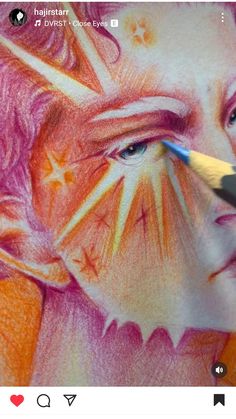 someone is drawing a woman's face with colored pencils