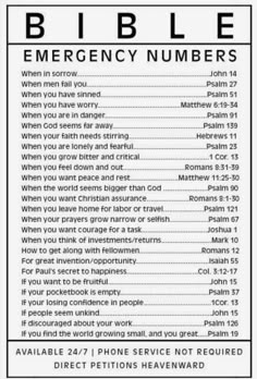 the bible emergency numbers page on an iphone