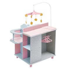 A baby's nursery with Olivia's Little World Kids Polka Dots Princess Baby Doll Changing Station with Storage, Gray/Pink. Baby Doll Changing Table, Doll Changing Table, Barbie Bebe, Pink Hangers, Baby Doll Furniture, Doll High Chair, Baby Changing Station, Nursery Toys, Baby Doll Accessories