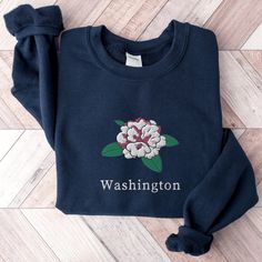 Washington State Flower, Wild Prairie Rose, Rhododendron Flower, Hawaii Crewneck, Hawaii Sweatshirt, Prairie Rose, Yellow Hibiscus, Colorful Sweatshirt, Flower Sweatshirt