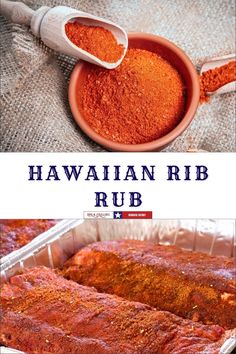 hawaiian rib rub in a bowl with spoons next to it and the recipe below