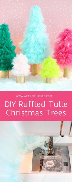 the diy ruffled tulle christmas trees are so easy to make