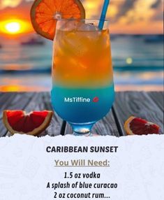 an advertisement for a drink called the caribbean sunset