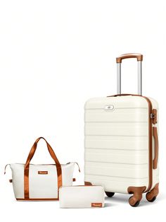 White Brown  Collar  ABS   Embellished   Luggage & Travel Gear White Travel Bag With Luggage Sleeve, White Rectangular Luggage For On-the-go, Large Capacity White Rectangular Luggage, White Rectangular Travel Accessories, White Travel Bag With Luggage Sleeve For Weekend Trips, White Rectangular Luggage For Weekend Trips, Rectangular White Luggage For Weekend Trips, Functional White Travel Accessories, White Rectangular Luggage For Overnight Trips