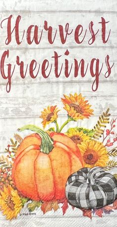 harvest greetings with pumpkins and sunflowers