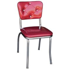 a red chair that is sitting up against a white background