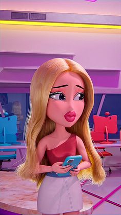 a barbie doll holding a cell phone and making a funny face