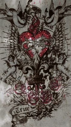 an artistic drawing with birds and roses on it