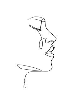 a black and white drawing of a woman's face with her eyes closed, looking to the side