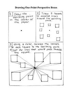 the diagram shows how to draw one - point perspective boxes in two different ways,