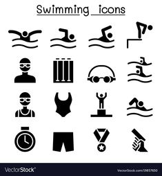 swimming icons set in black and white