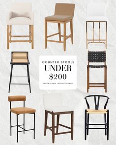 the counter stools under $ 200 are available in multiple colors and styles, including black or white