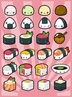 sushi stickers on a pink background