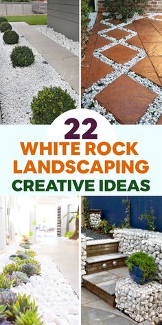 white rock landscaping ideas with text overlay