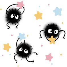 three little black bugs with big eyes and stars