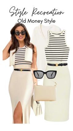 Luxury Wear Outfit, Old Money Stripes Outfit, Striped Tank Top Outfit Aesthetic, Summer Outfits Quiet Luxury, Old Money Aesthetic Wardrobe, Casual Outfits Old Money, Spring Quiet Luxury Outfits, Old Money Style Handbags, Old Money Exercise Outfits