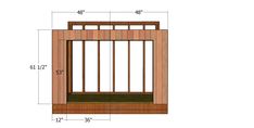 an image of a wooden window with measurements for the front and side panels on it