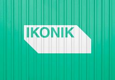 the word ikonik is written in white on a green background with vertical stripes