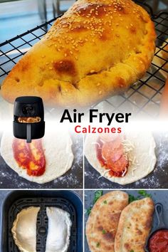 an air fryer is being used to make pizzas and pita breads