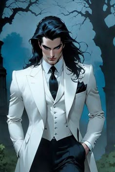 a man in a white suit and black tie