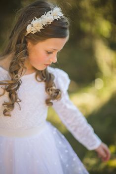 White and ivory flower headband perfect for first holy communion, weddings or other special occasions and celebrations. Dress: Lussika This headband is made of high quality realistic looking textile/fabric flowers and leaves and preserved material. Elegant headpiece handcrafted with love. We also offer other headbands, floral belts, bracelets, head wreaths or candle decoration for first holy communion. Universal size. Suitable for 2+ year old kids :) It is comfortable to wear. Would you like thi Textile Flowers, Flower Wreath Hair, Candle Decoration, Head Wreath