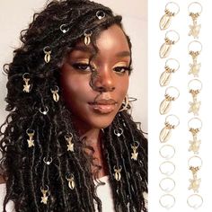 PRICES MAY VARY. Loc jewelry for hair is made of alloy, pack of 15. Shell braid jewels for hair are gold in color. Approx size: diameter of ring: pearl: 0.63in/1.6cm, shell & tortoise: 0.55in/1.4cm; pearl: 0.24in*0.2in/0.6cm*0.5cm, shell: 0.75in*0.43in/1.9cm*1.1cm, tortoise: 0.75in*0.47in/1.9cm*1.2cm. Hair jewelry for women braids is easy to attach to braids. They are adjustable, and you can open the loop of these hair braid charms by twisting opening rings. Close the rings after hooking into yo African Hair Jewelry, Hair Jewelry For Braids, Hair Braid Beads, Hair Accessories Braids, Butterfly Braid, Butterfly Hair Accessories, Braid Clips, Hair Charms, Dreadlock Accessories