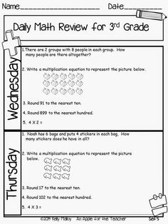 daily math review third grade math worksheets Third Grade Homework, 3rd Grade Homework, Third Grade Morning Work, Guided Math Rotations, Daily 3 Math, Math Morning Work, Math Spiral Review, Teaching Math Strategies, Spiral Math