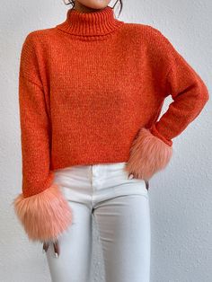 High Neck Sweater Outfit, Today's Mantra, Orange Sweater, Turtle Neck Sweater, Orange Sweaters, Women Sweaters, High Neck Sweater, Knitwear Women, Burnt Orange