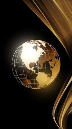 a golden globe on black background with wavy lines and waves in the foreground photo