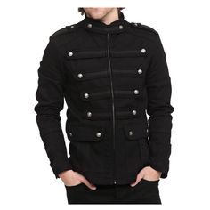 Men Military Goth Jacket Band VTG - High Quality Leather Jackets For Sale | Dream Jackets On Jackethunt Goth Jacket, Vintage Style Jacket, Black Cotton Jacket, Steampunk Jacket, Mode Mantel, Band Jacket, Gothic Shirts