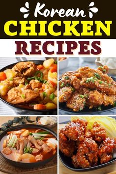 korean chicken recipe collage with text overlay that says korean chicken recipes on it