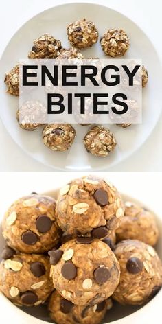 energy bites on a plate with chocolate chips and oatmeal in the middle