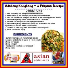 10 Filipino Recipes With Ingredients And Procedures. There are any references about 10 Filipino Recipes With Ingredients And Procedures in here. you can look below. I hope this article about 10 Filipino Recipes With Ingredients And Procedures can be useful for you. Please remember that this article is for reference purposes only. #10 #filipino #recipes #with #ingredients #and #procedures Kangkong Recipe, Filipino Food Recipe, Filipino Vegetable Recipes, Vegetables Dishes, Spaghetti With Ground Beef, Water Spinach, Philippines Food, Filipino Dishes, Pinoy Food