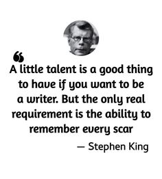 stephen king quote about writing on white paper with black and white photo in the background