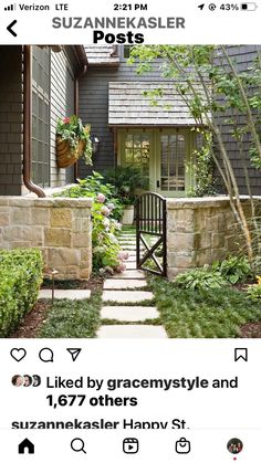 an image of a house with landscaping on the front and back sides, including steps leading to