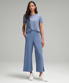 These High-Rise, Wide-Leg Crops Flow With Your Every Move For An Easy Approach To Your Daily Routine. Designed For Casual. Relaxed Fit Is Roomy Through Glutes And Thighs:sits Away From Body, Hip To Hem:intended To Sit Above Ankle. Hand Pockets With Hidden Card Sleeve. | Stretch Woven High-Rise Wide-Leg Cropped Pant Ss 2024, Jumper Short, Cropped Pants Women, Wide Leg Cropped Pants, Womens Capris, Yoga Pant, Card Sleeve, Wide Leg Pant, Back Women