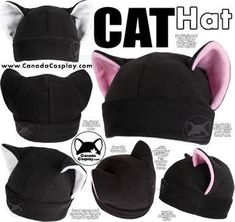 the cat hat is black with pink ears