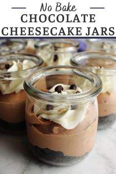 no bake chocolate cheesecake jars with text overlay