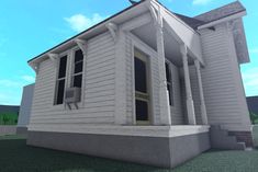 a 3d rendering of a white house with columns and windows