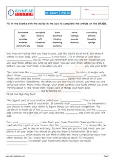 Third Grade Science Worksheets, Free Science Worksheets, Cloze Passages, Preschool Worksheets Free Printables, Third Grade Worksheets, Human Body Worksheets, Mental Maths Worksheets, Human Body Science, Science Printables