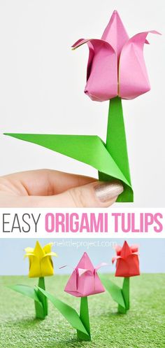 origami tulips made out of paper and folded in the shape of flowers