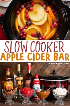 slow cooker apple cider bar with cranberries and apples