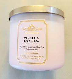 Jul 28, 2023 - LARGE 3 WICK SCENTED CANDLE (14.5 oz). VANILLA & PEACH TEA. WHITE BARN. Scented Candles Bath And Body Works, Candle Holder Bath And Body Works, Candles Smell Good, Bath And Body Works Candles Aesthetic, Peach Scented Products, Peach Products, White Barn Candles, Candles Bath And Body Works, Candle Bath And Body Works